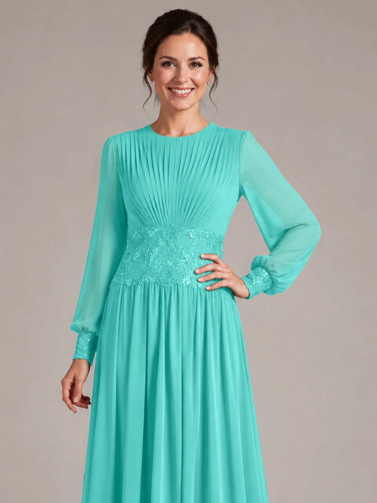Chiffon Mother of the Bride Dress with Jewel Neckline 