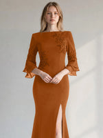 Chiffon Mother of the Bride Dress with 3/4 Sleeves