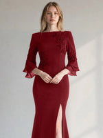 Chiffon Mother of the Bride Dress with 3/4 Sleeves