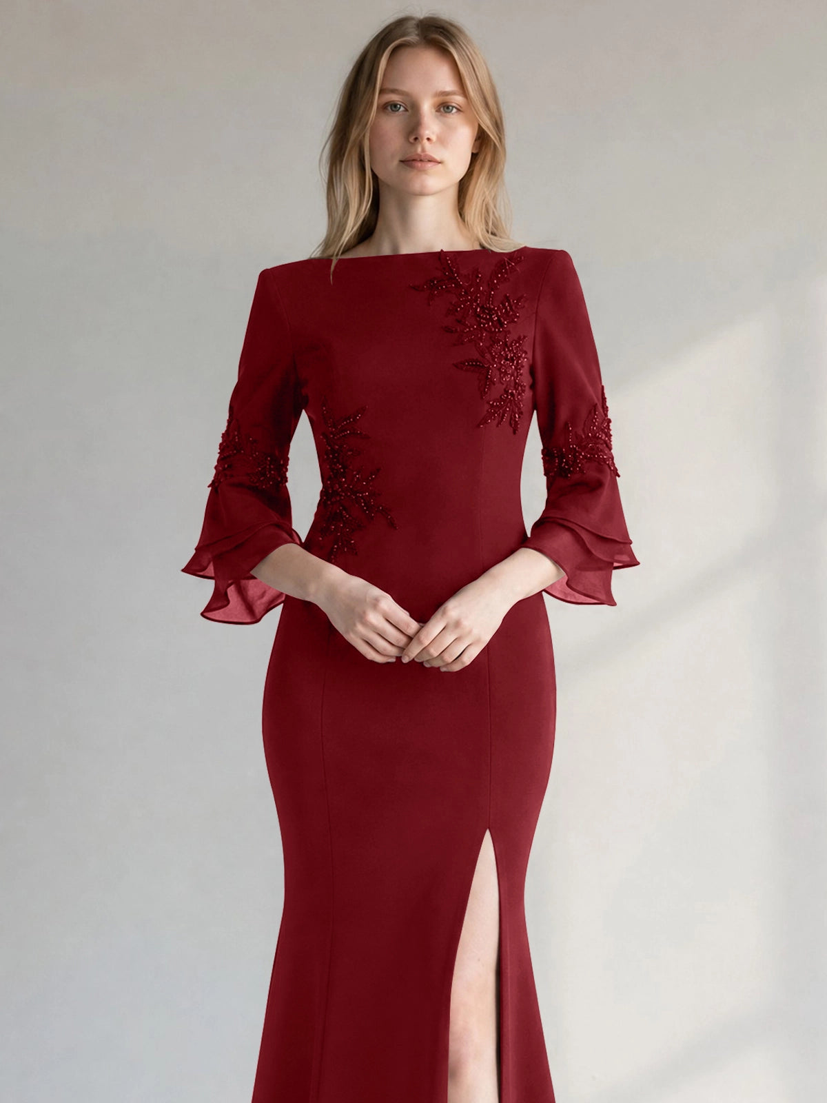 Chiffon Mother of the Bride Dress with 3/4 Sleeves