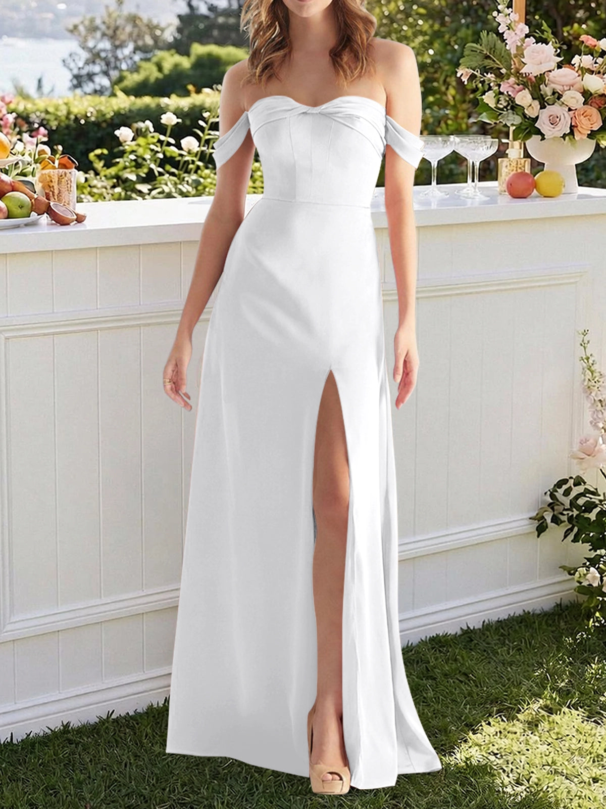Off-the-Shoulder Slit Bridesmaid Dress 