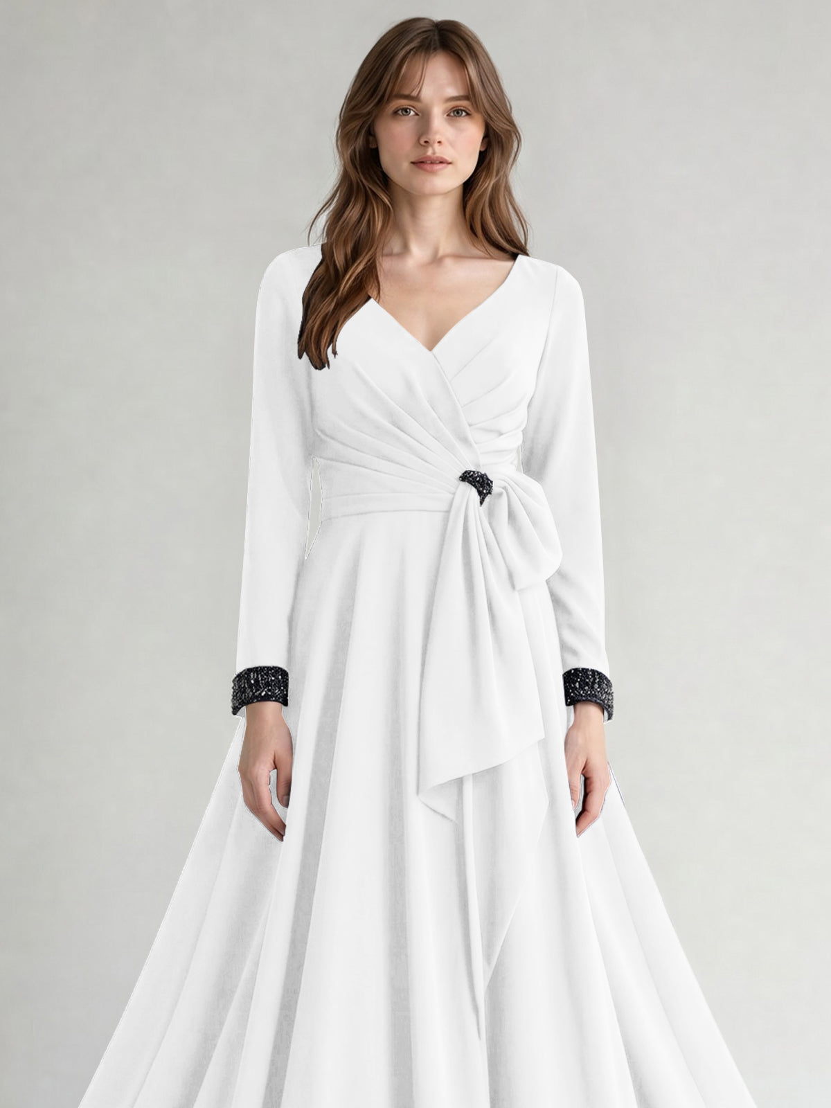 Stretch Satin Mother of the Bride Dress with Crystal