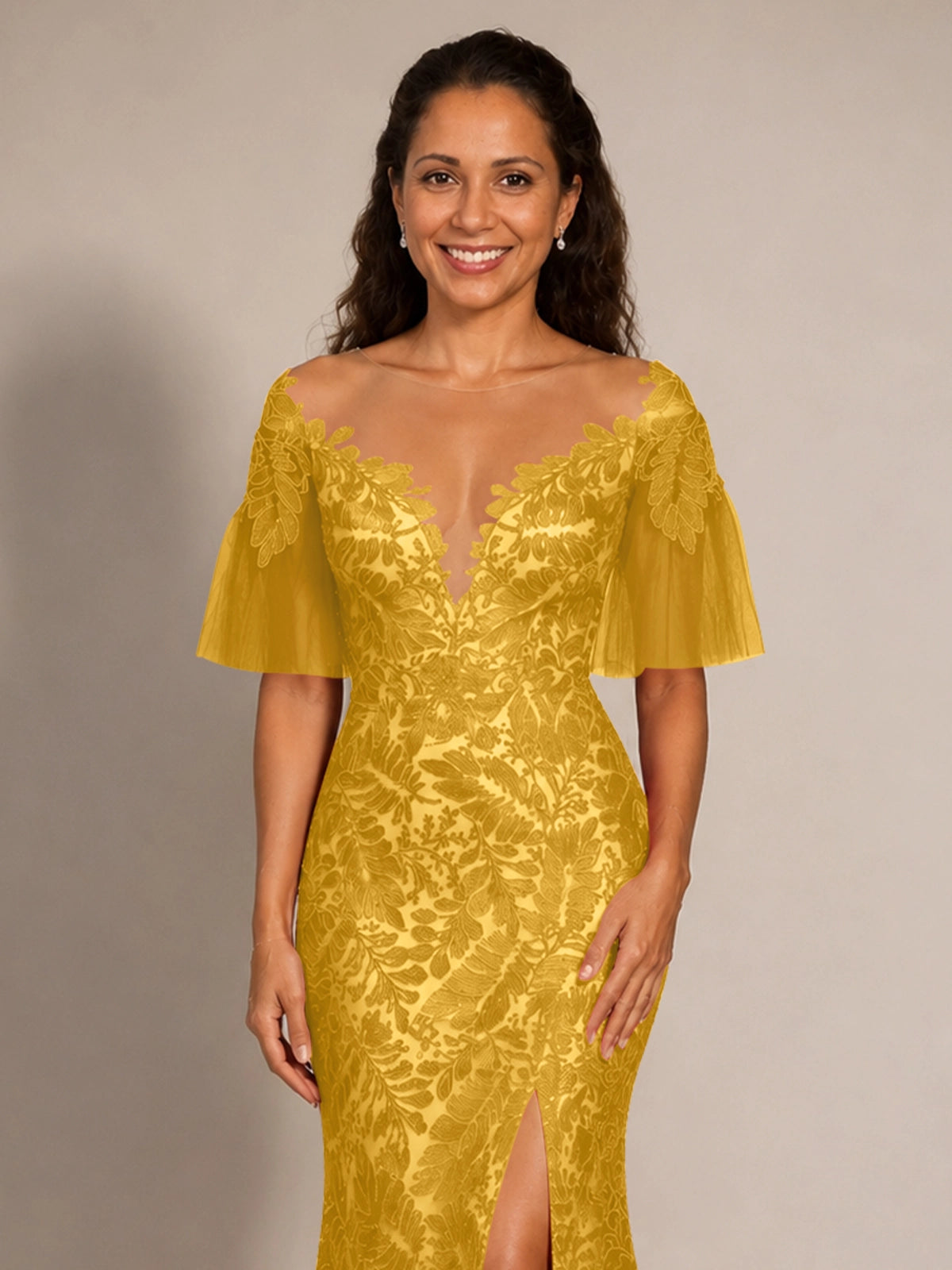 Mermaid Mother of the Bride Dress with V-neck 