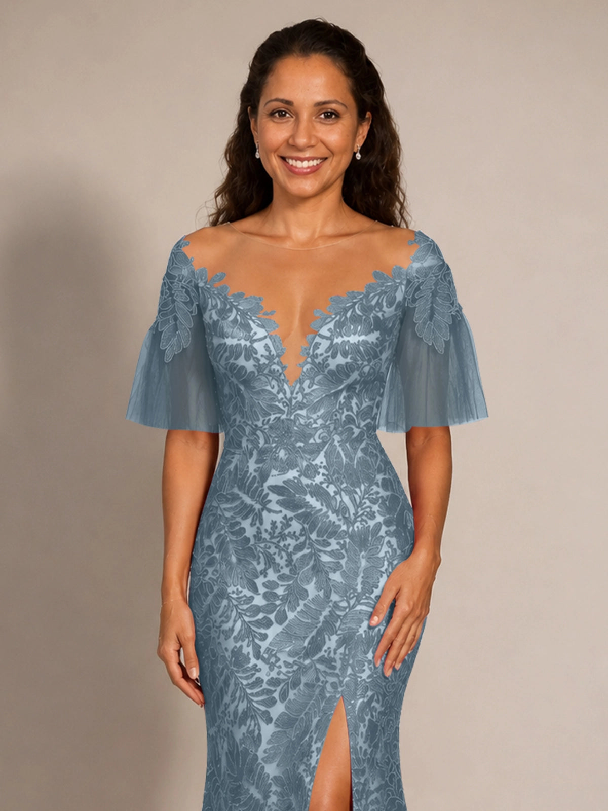 Mermaid Mother of the Bride Dress with V-neck 