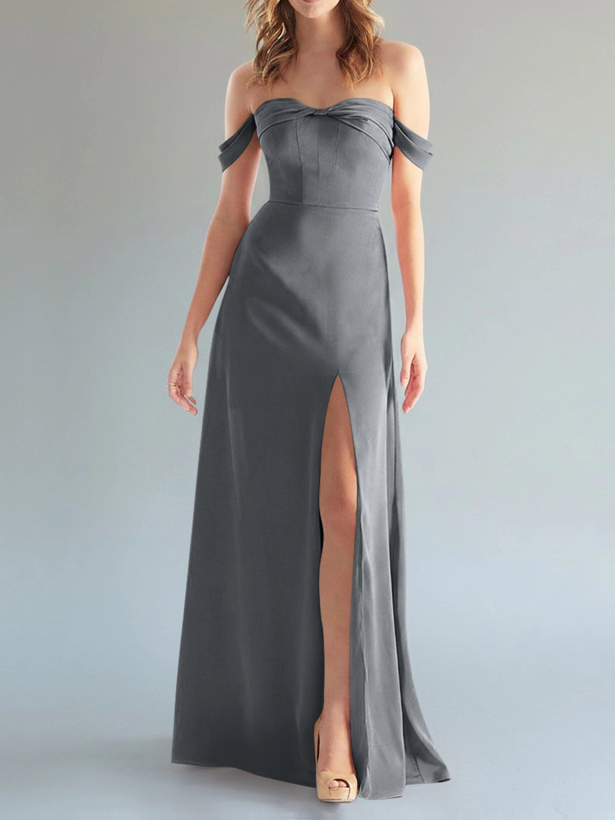 Off-the-Shoulder Slit Bridesmaid Dress 