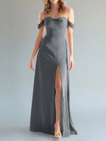 Off-the-Shoulder Slit Bridesmaid Dress 
