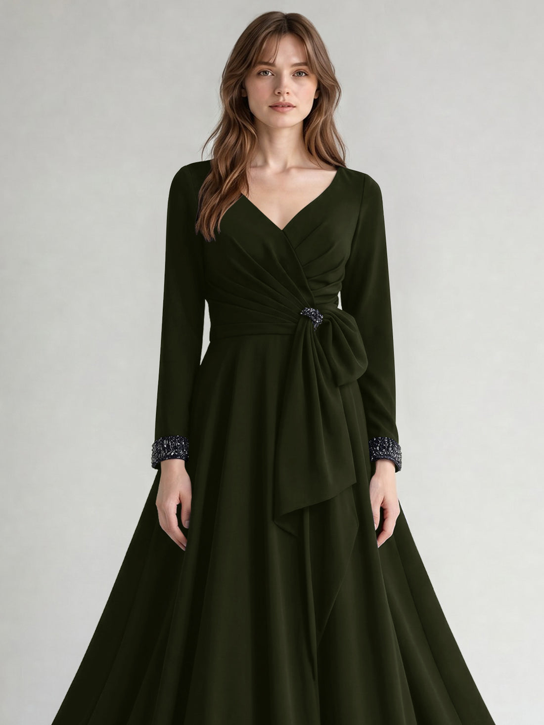 Stretch Satin Mother of the Bride Dress with Crystal