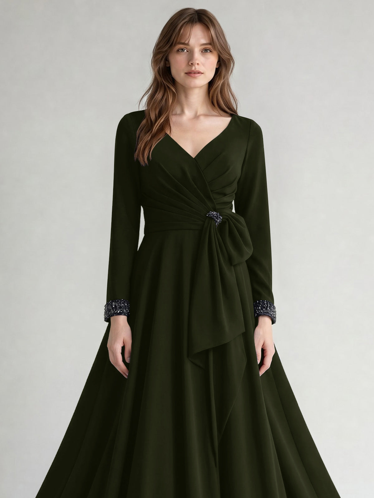 Stretch Satin Mother of the Bride Dress with Crystal