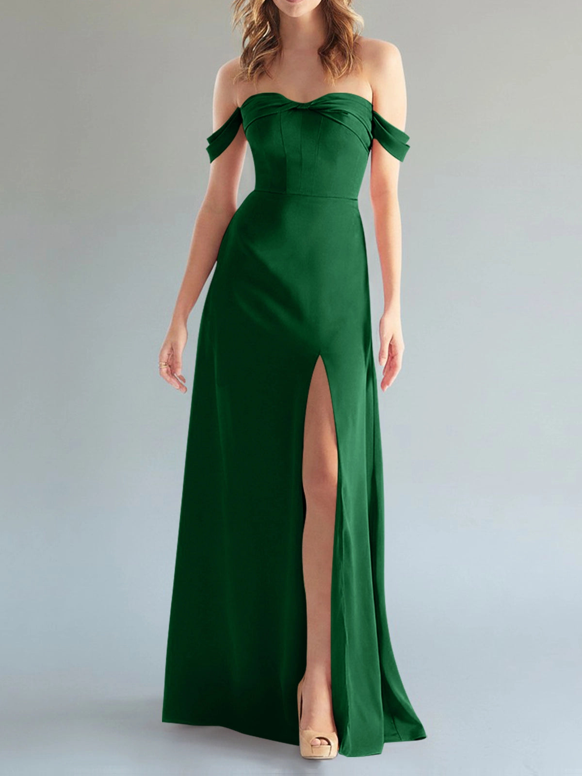 Off-the-Shoulder Slit Bridesmaid Dress 