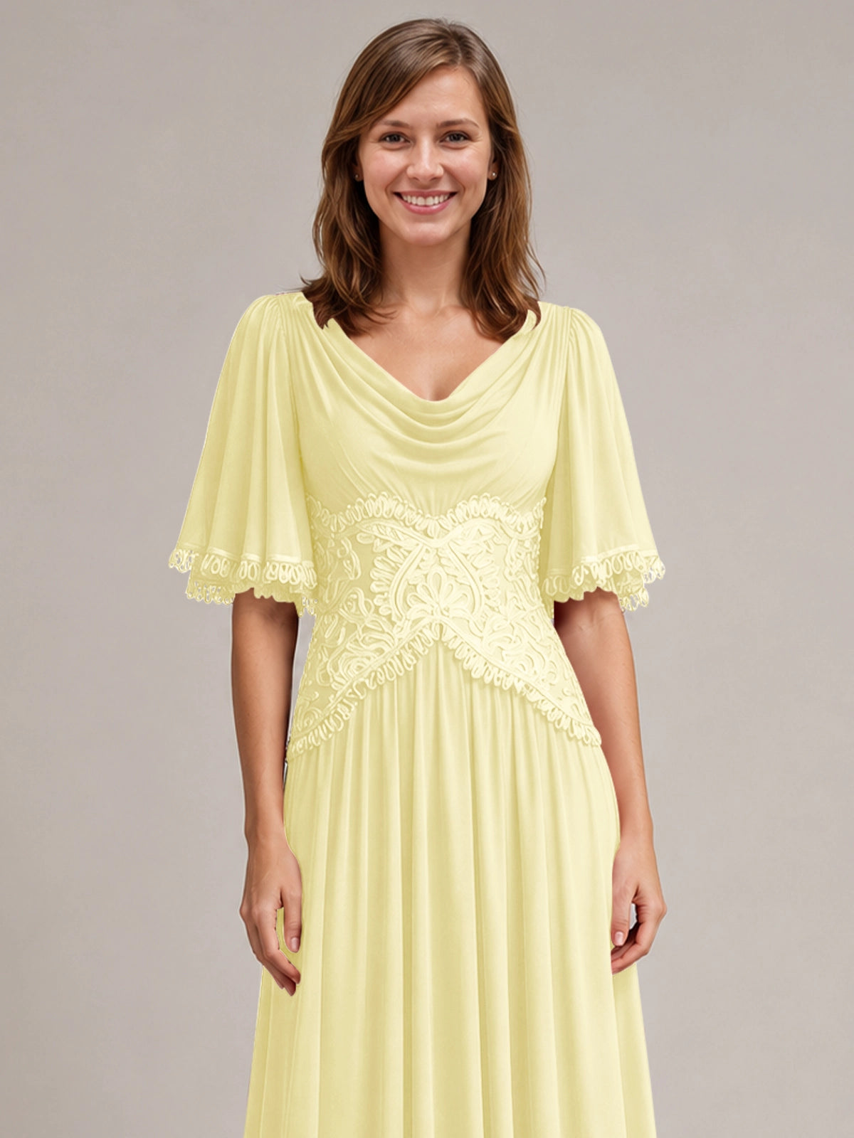 Cowl Neck Mother of the Bride Dress with Applique 