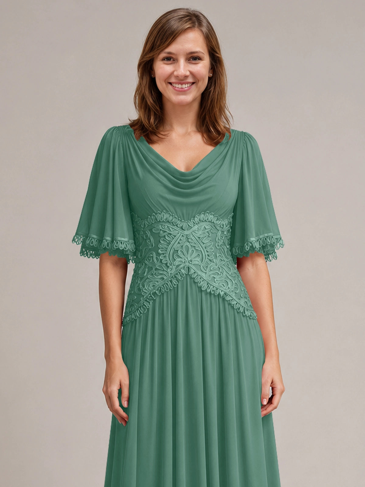 Cowl Neck Mother of the Bride Dress with Applique 