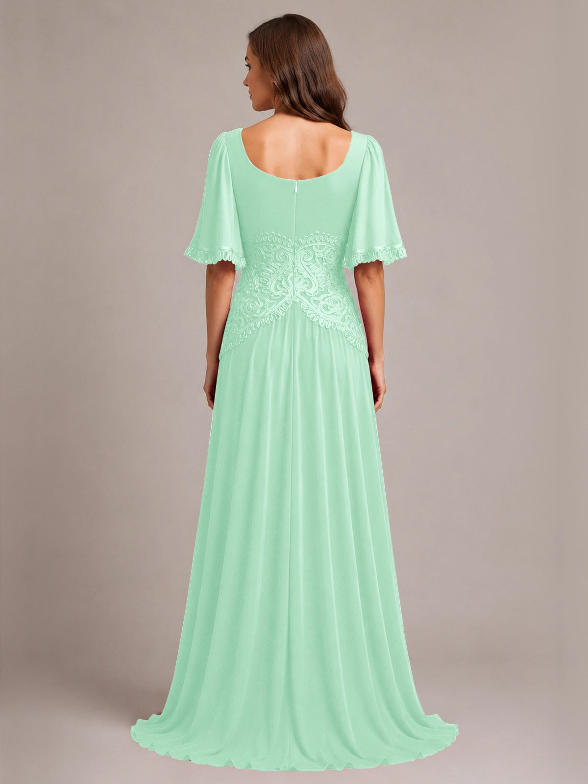 Cowl Neck Mother of the Bride Dress with Applique 