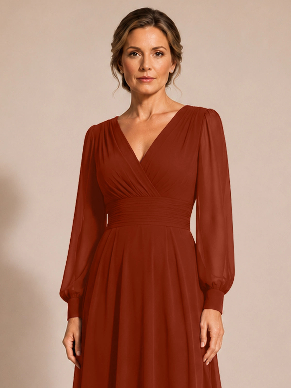 Chiffon Mother of the Bride Dress with Long Sleeves 