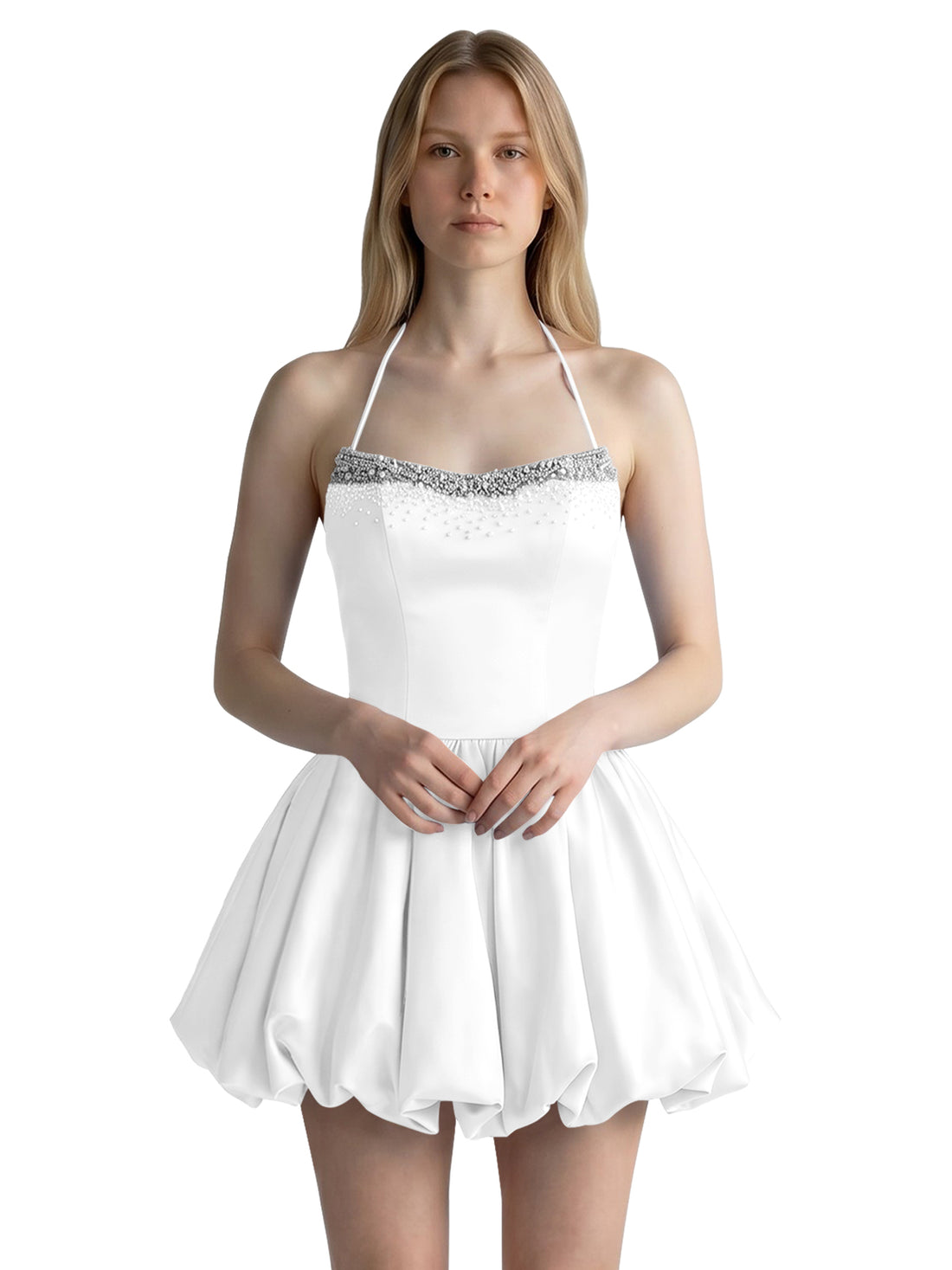 Beading Bubble Hem Mini Dress 