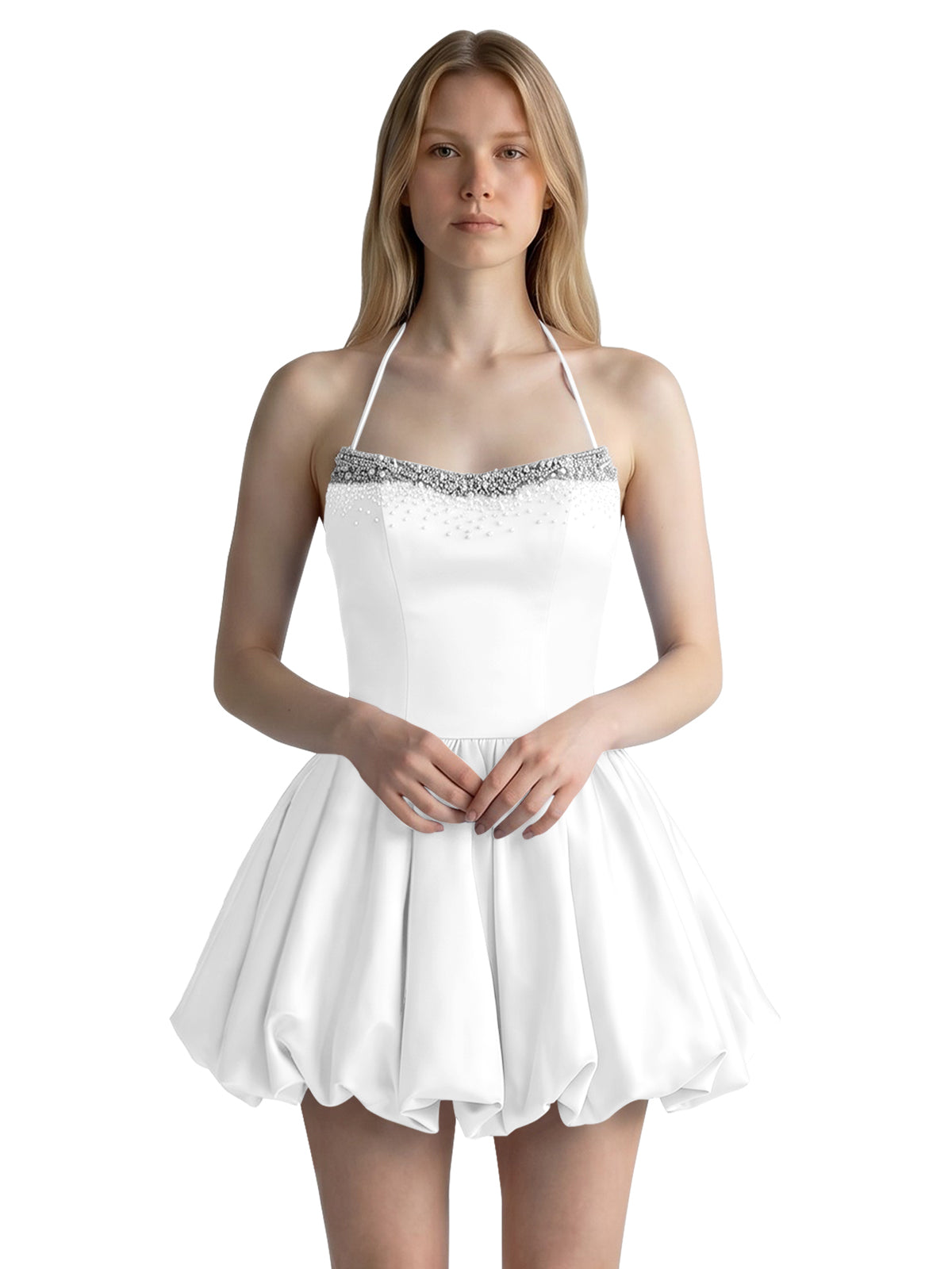Beading Bubble Hem Mini Dress 