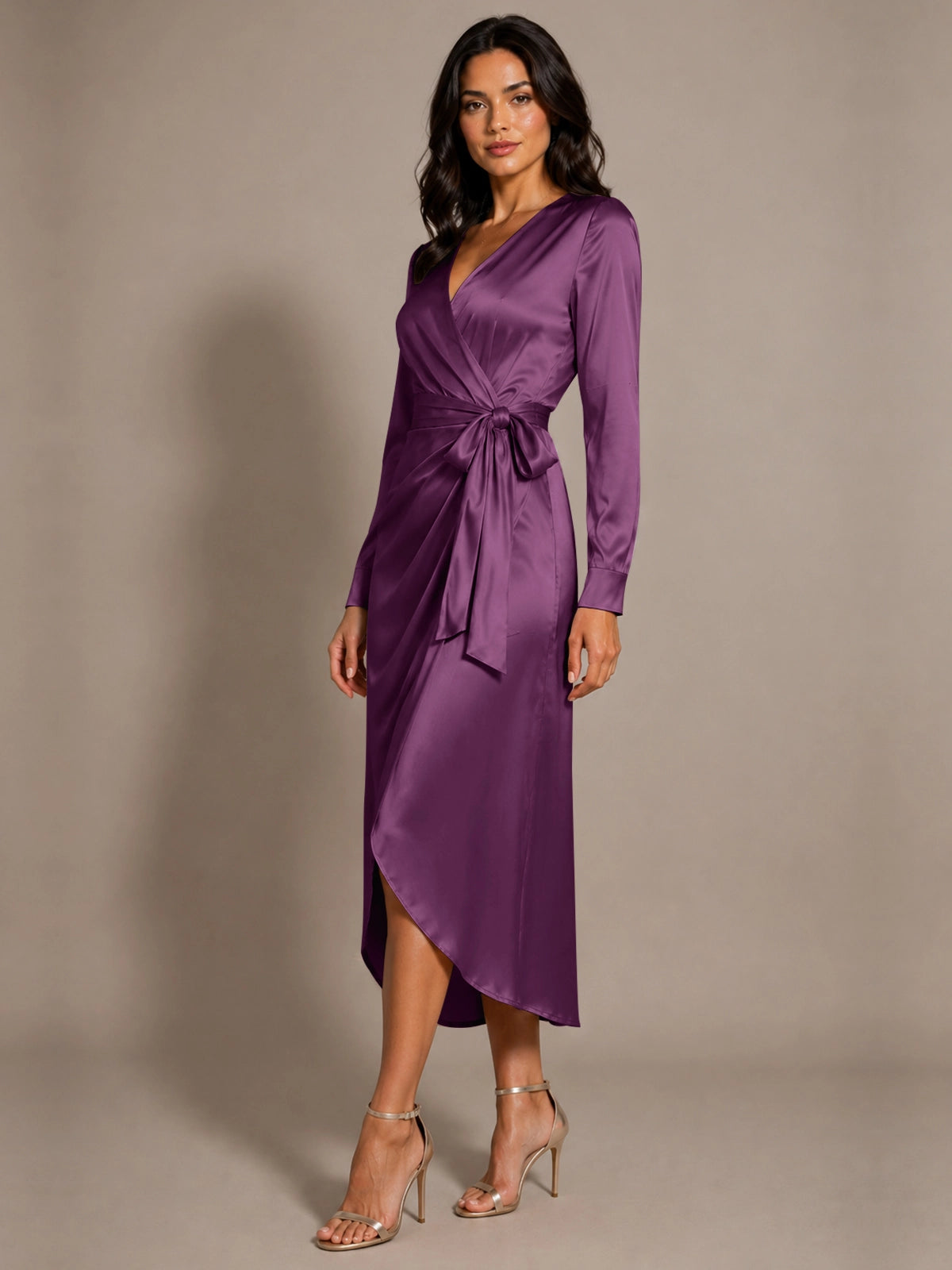 Silk-like Mother of the Bride Dress with Self-Tie Sash 