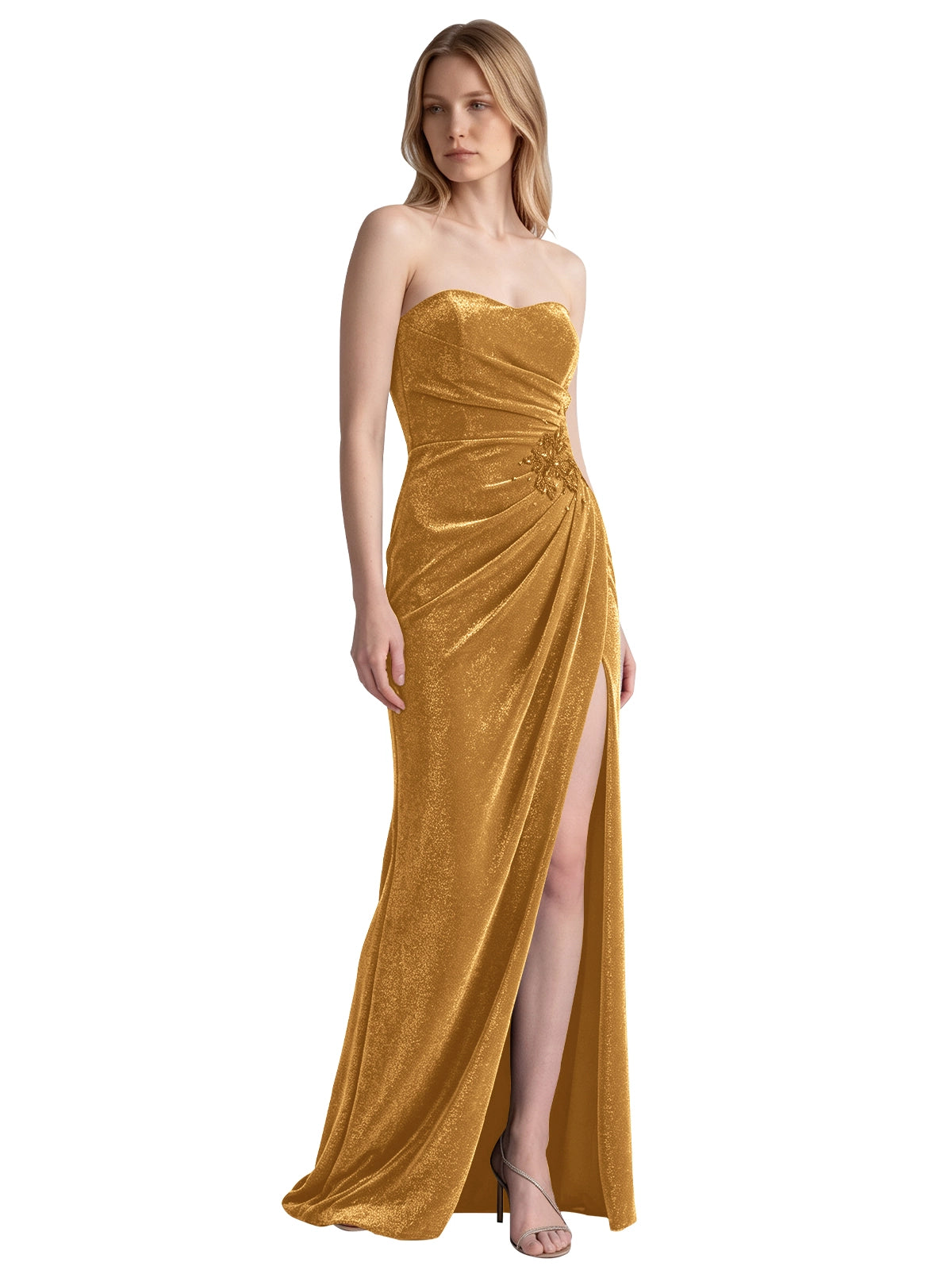 Velvet Prom Dress with Beaded Applique 