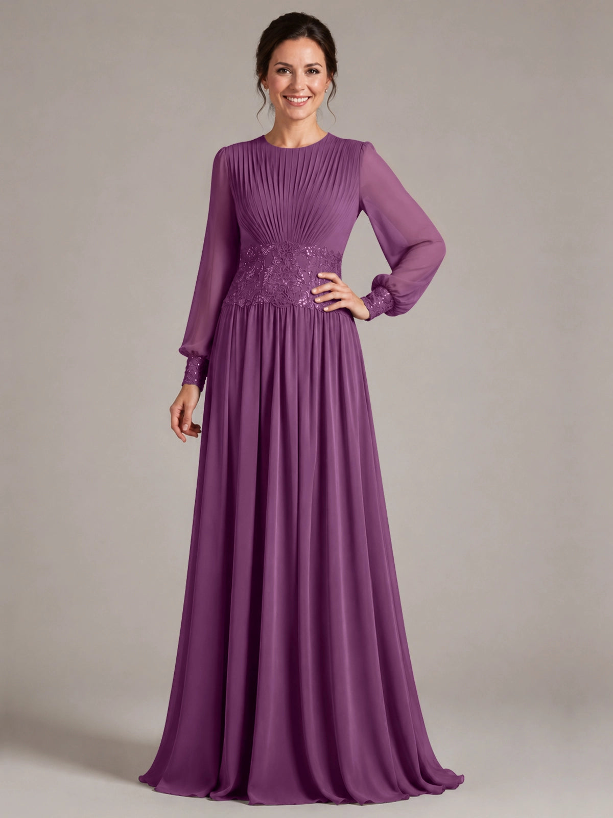 Chiffon Mother of the Bride Dress with Jewel Neckline 