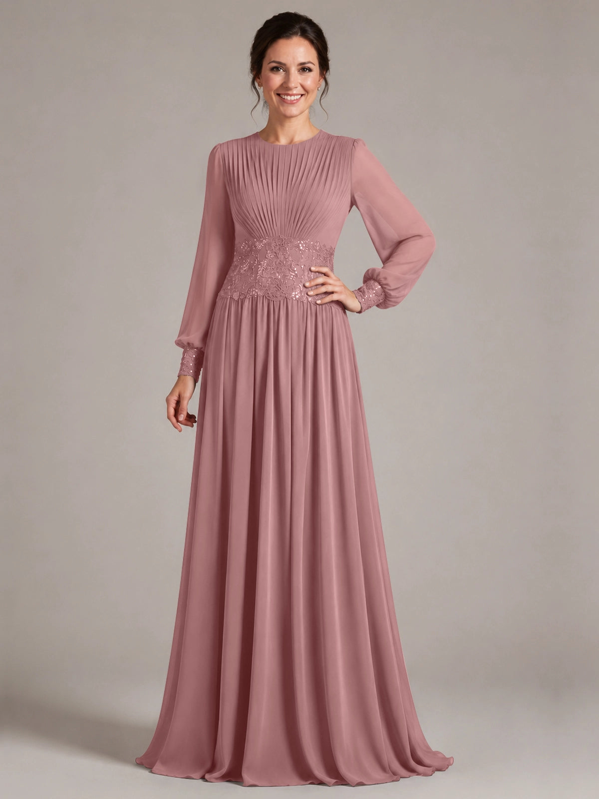 Chiffon Mother of the Bride Dress with Jewel Neckline 
