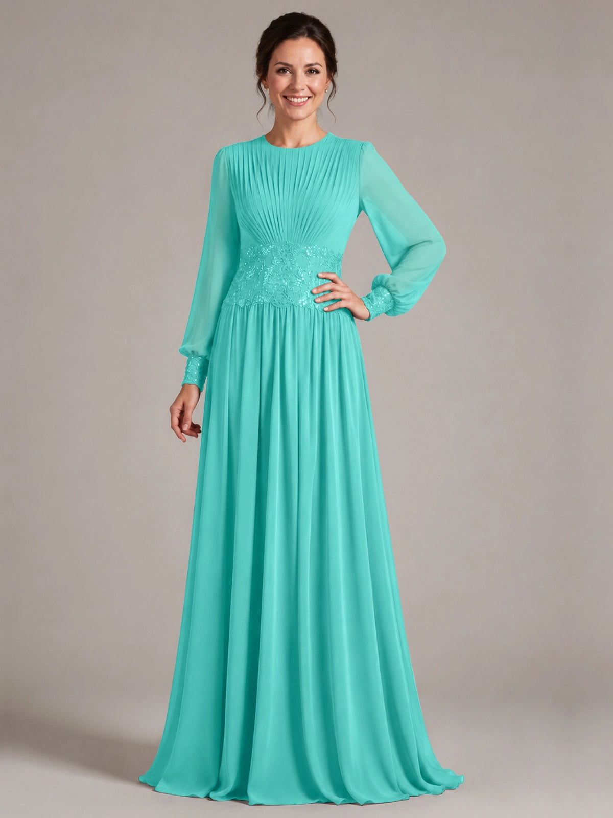 Chiffon Mother of the Bride Dress with Jewel Neckline 