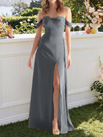 Off-the-Shoulder Slit Bridesmaid Dress 
