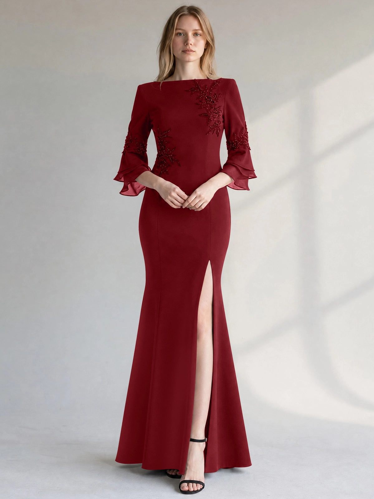 Chiffon Mother of the Bride Dress with 3/4 Sleeves
