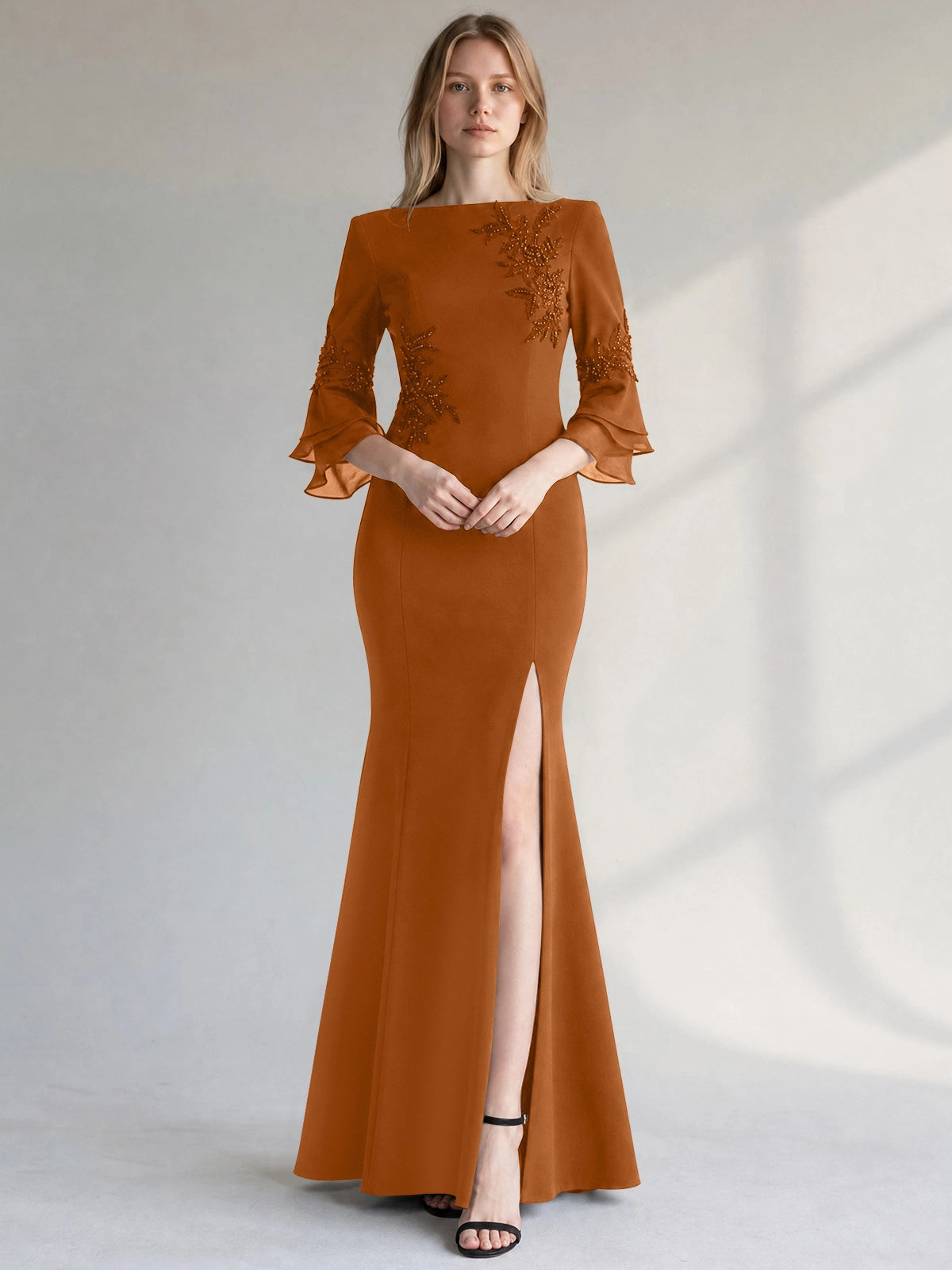 Chiffon Mother of the Bride Dress with 3/4 Sleeves