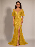Mermaid Mother of the Bride Dress with V-neck 