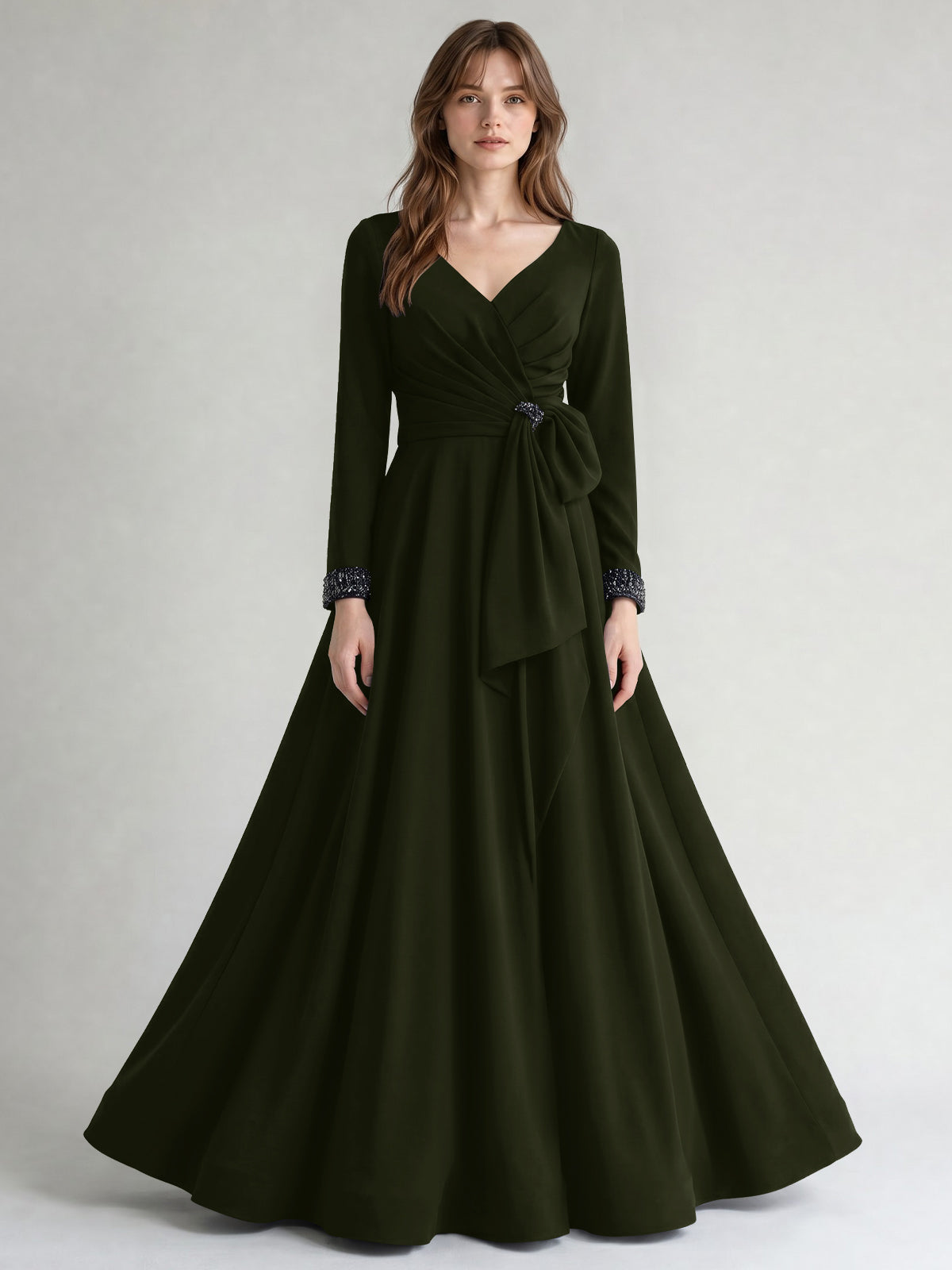 Stretch Satin Mother of the Bride Dress with Crystal