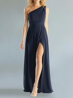 One-Shoulder Bridesmaid Dress with Slit