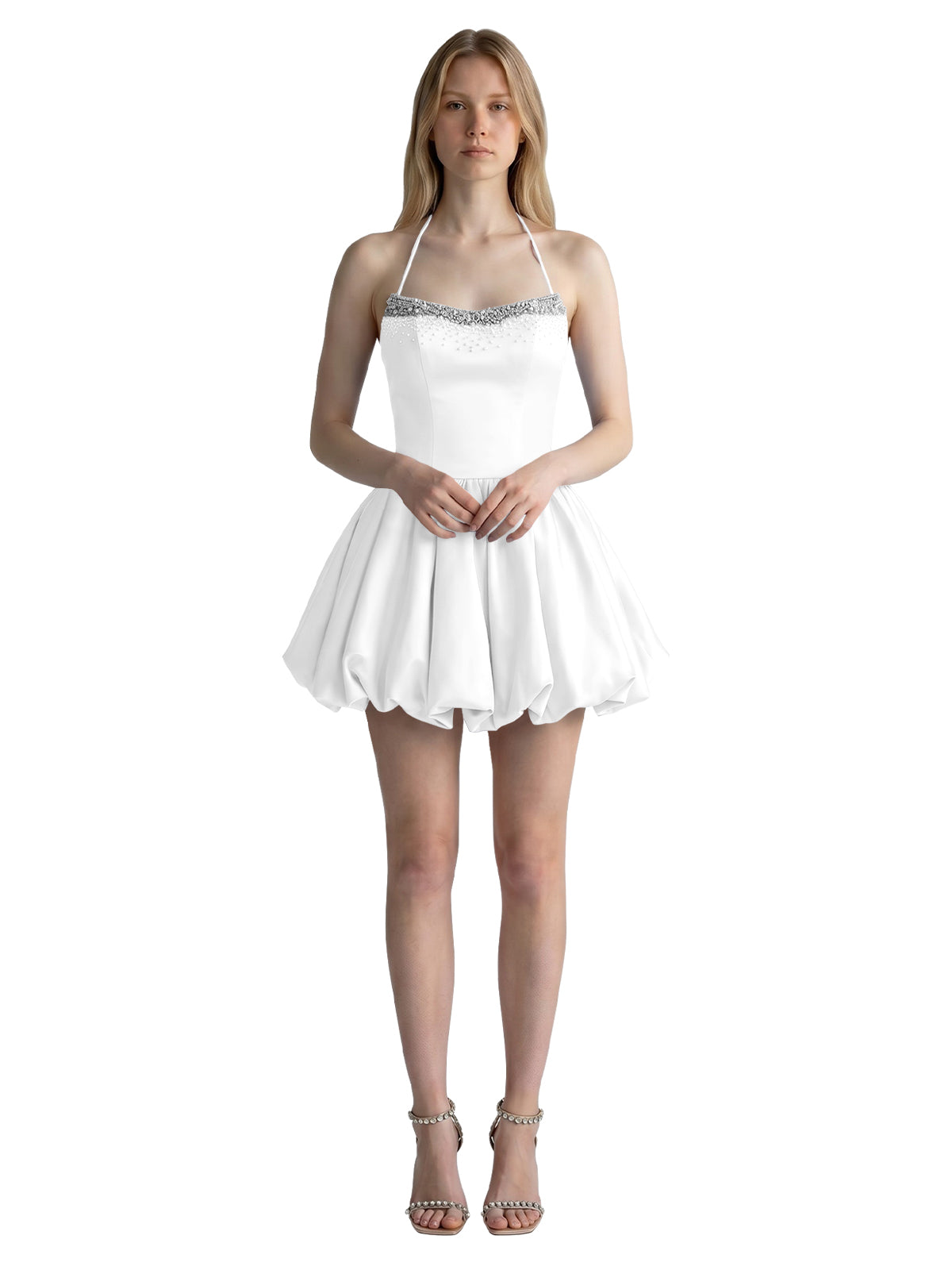 Beading Bubble Hem Mini Dress 