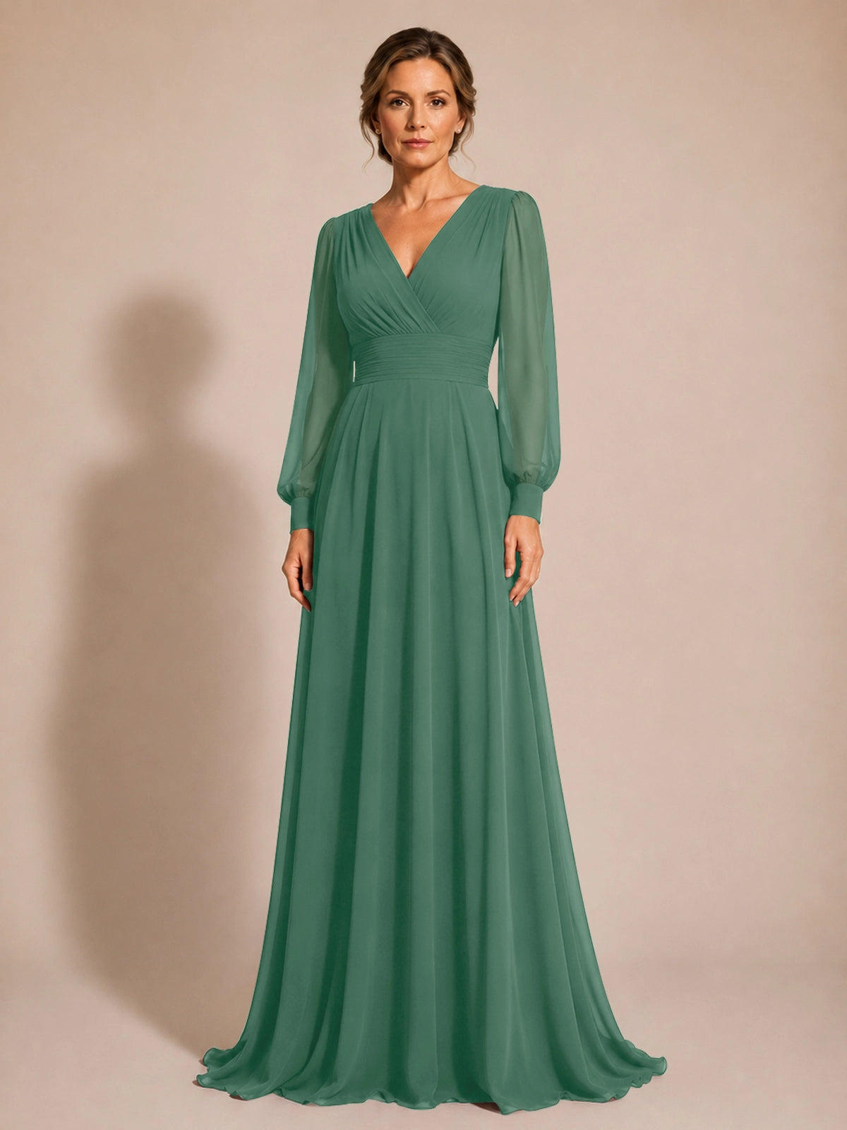 Chiffon Mother of the Bride Dress with Long Sleeves 