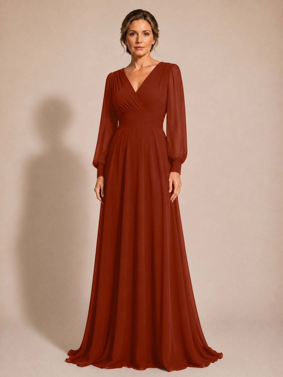 Chiffon Mother of the Bride Dress with Long Sleeves 