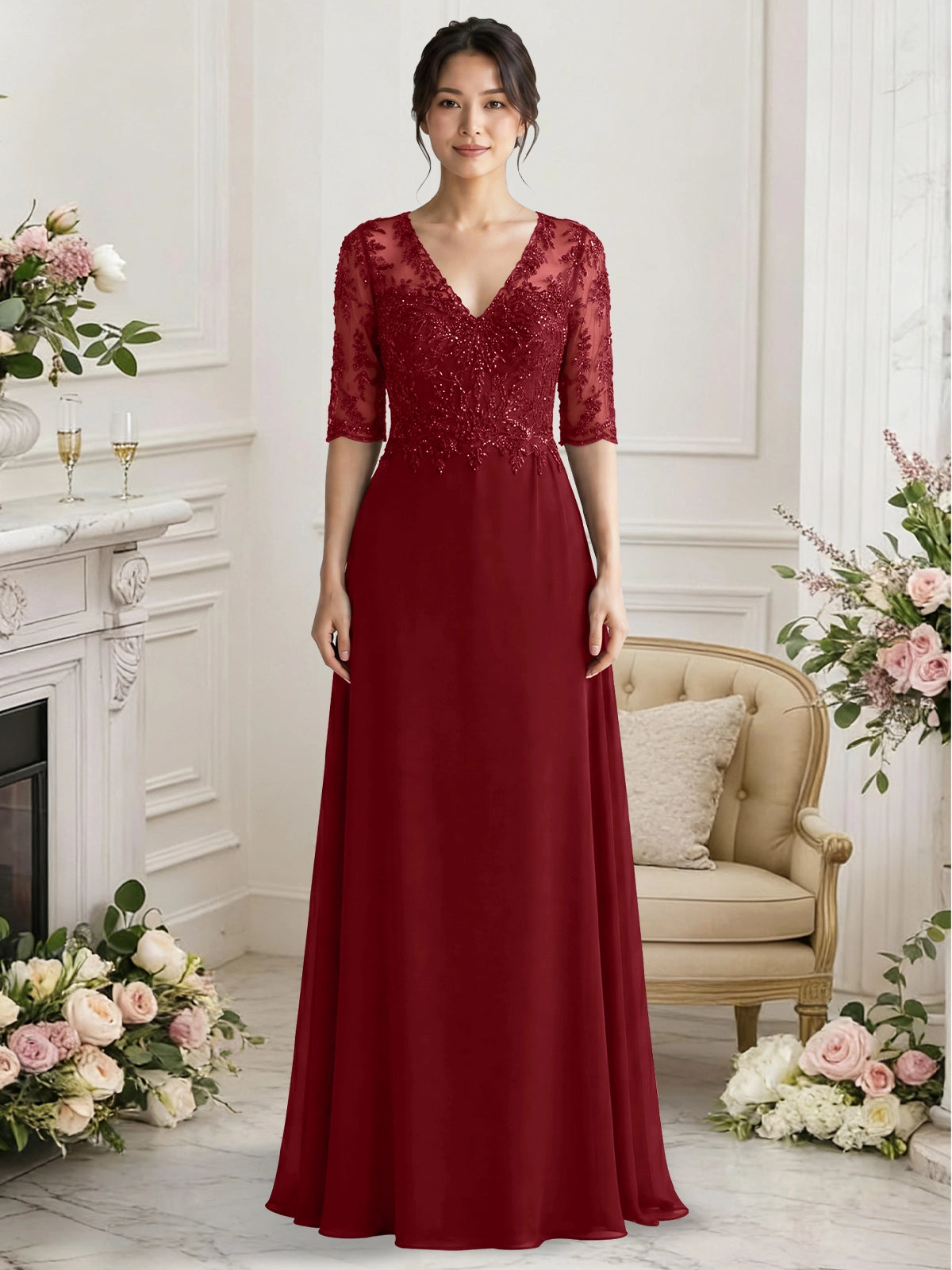 Lace Mother of the Bride Dress with Half Sleeves