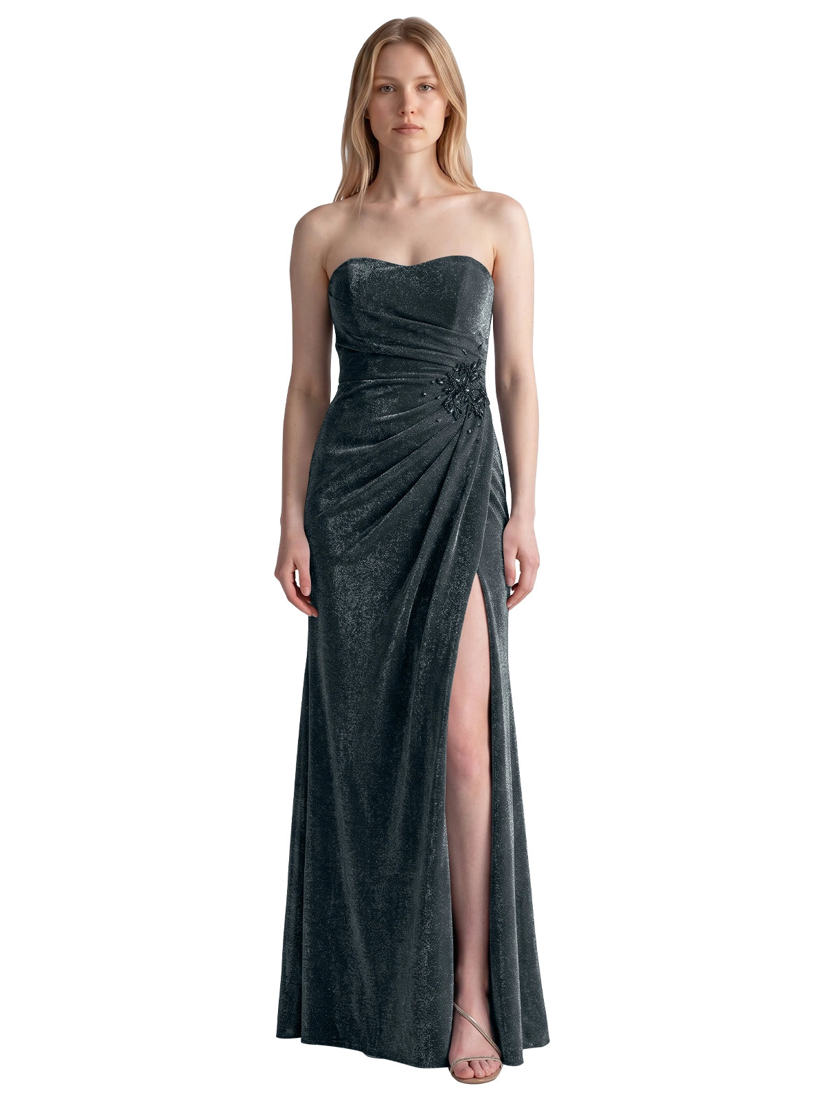 Velvet Prom Dress with Beaded Applique 