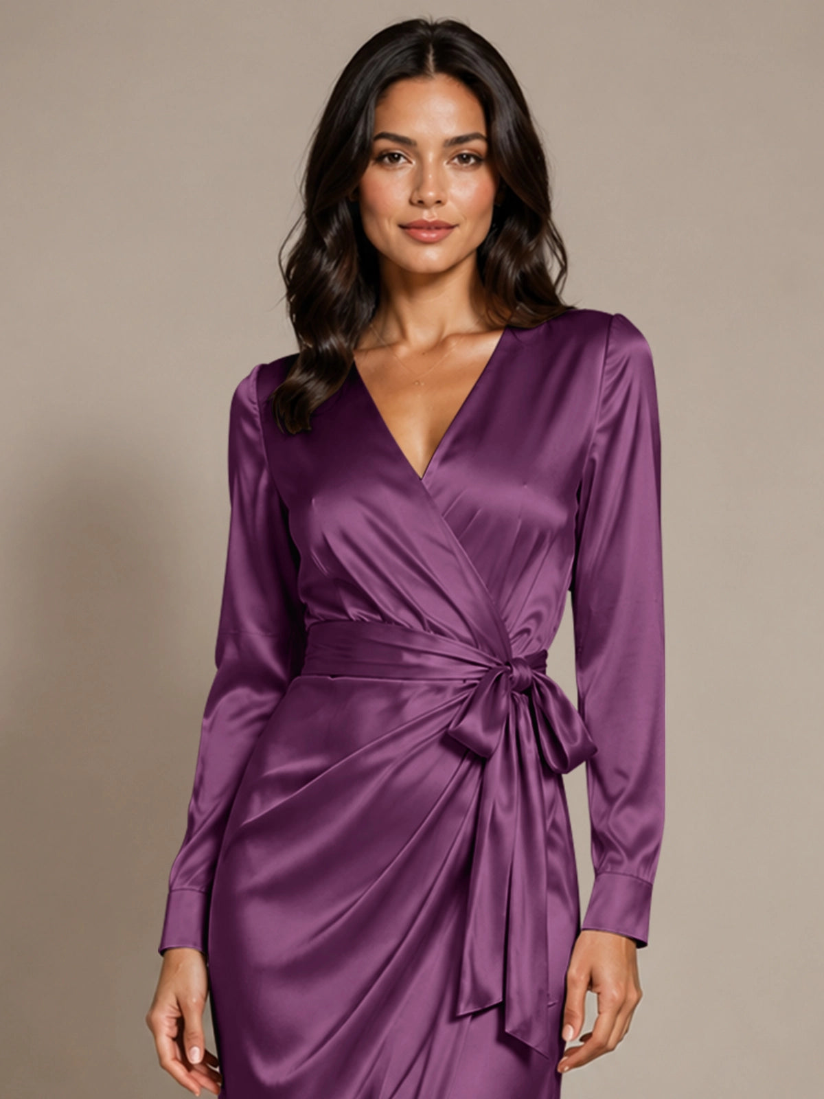 Silk-like Mother of the Bride Dress with Self-Tie Sash 