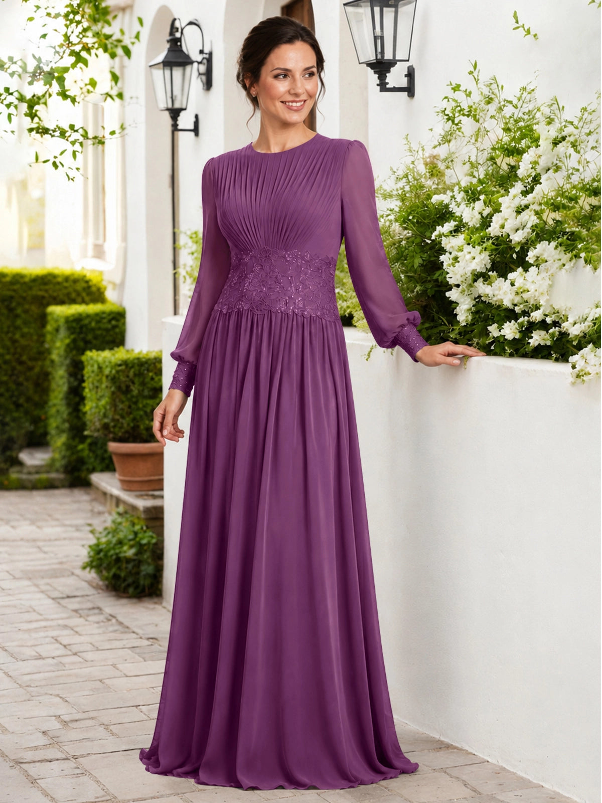 Chiffon Mother of the Bride Dress with Jewel Neckline 