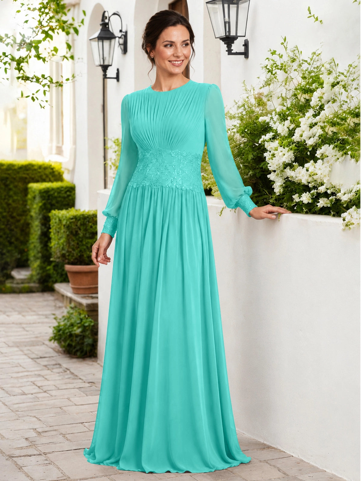 Chiffon Mother of the Bride Dress with Jewel Neckline 