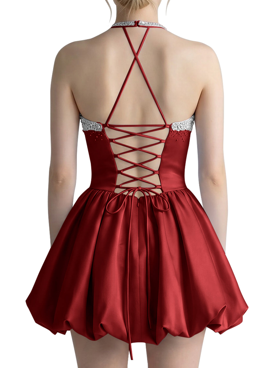 Beading Bubble Hem Mini Dress 