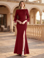 Chiffon Mother of the Bride Dress with 3/4 Sleeves