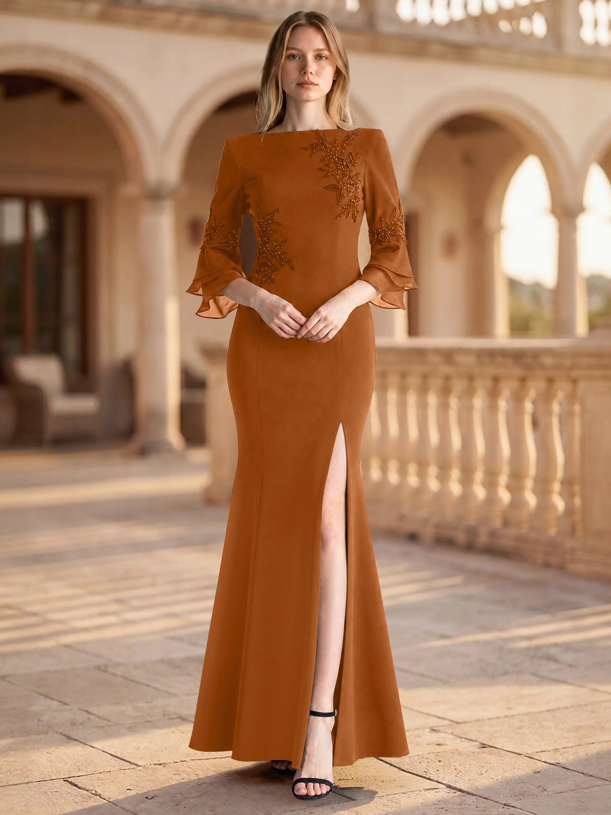 Chiffon Mother of the Bride Dress with 3/4 Sleeves