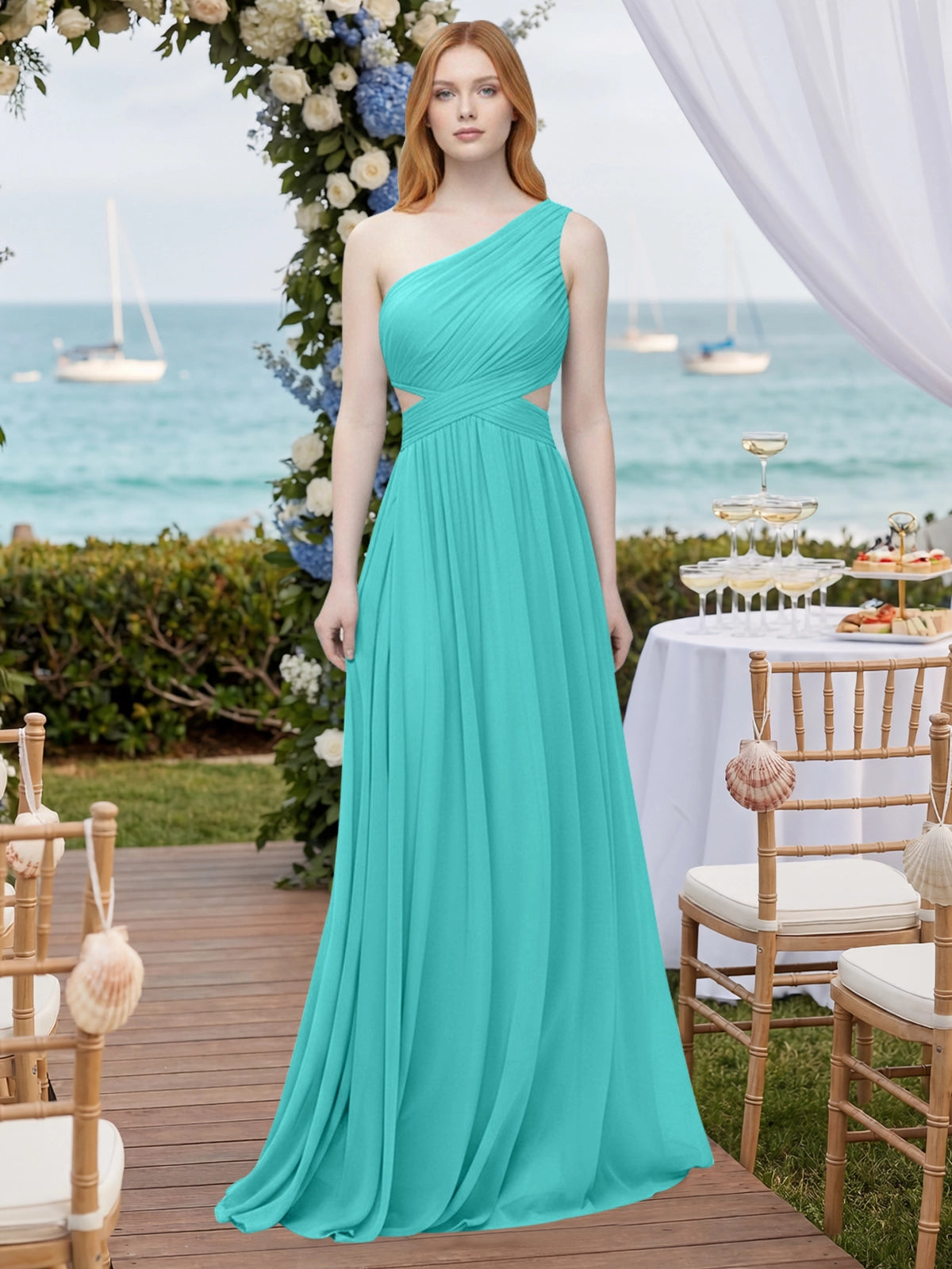 One-Shoulder Side Cut-Out Bridesmaid Dress 