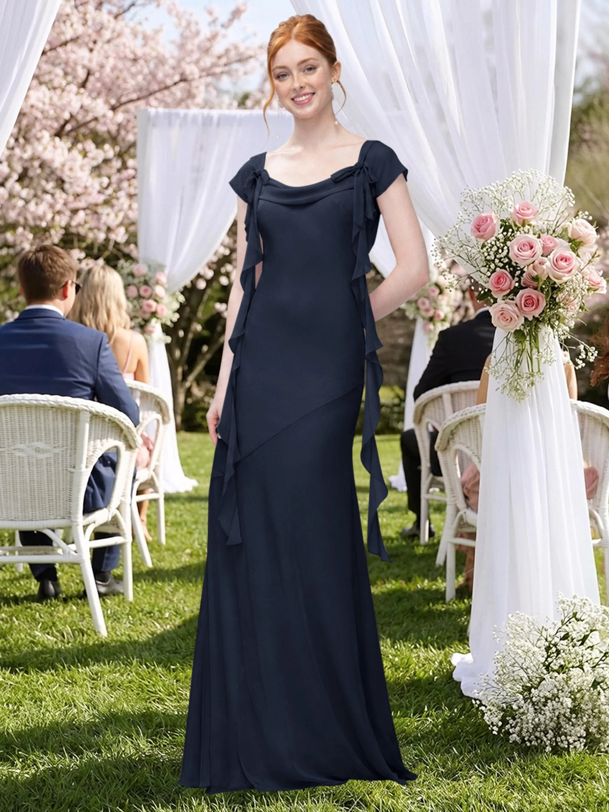 Flowy Ruffle Sheath Bridesmaid Dress 