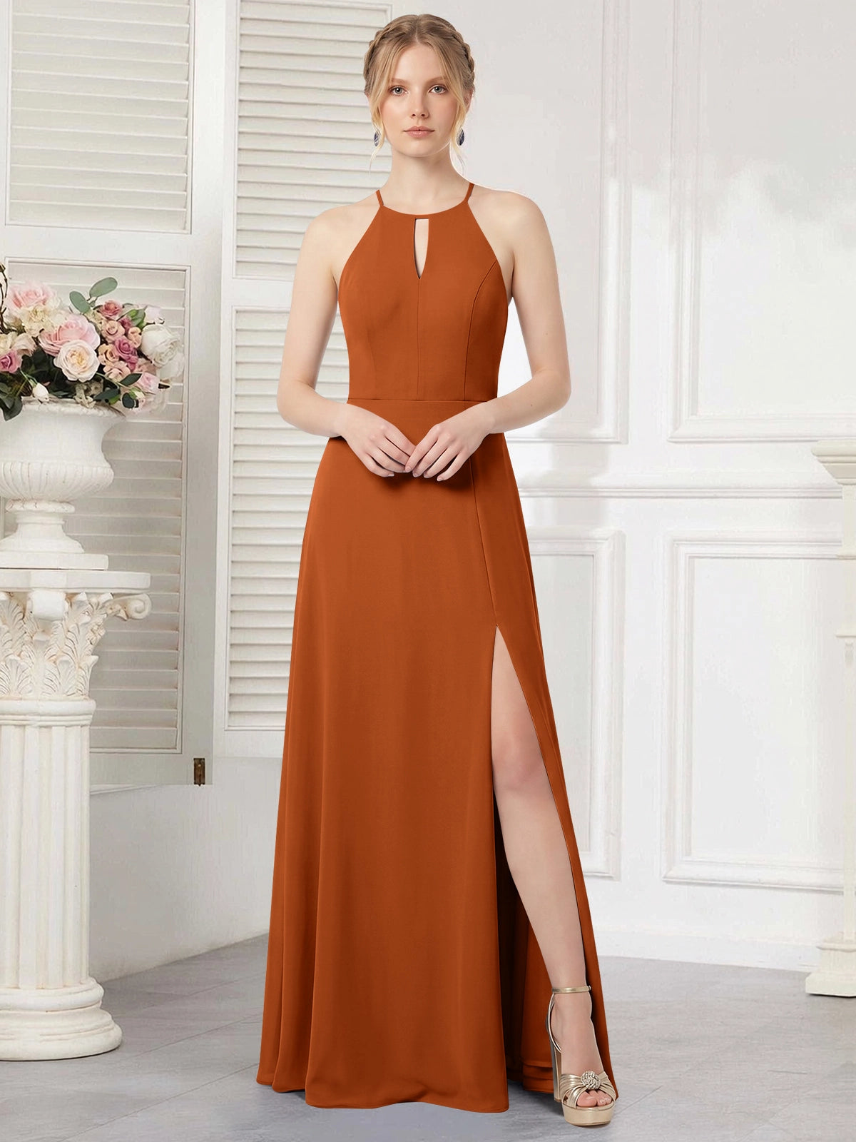 Chiffon Bridesmaid Dress with Halter 