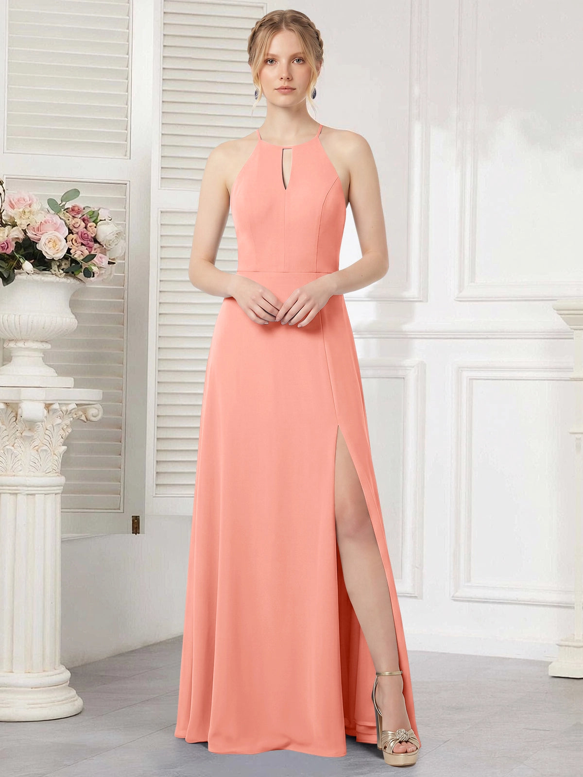 Chiffon Bridesmaid Dress with Halter 