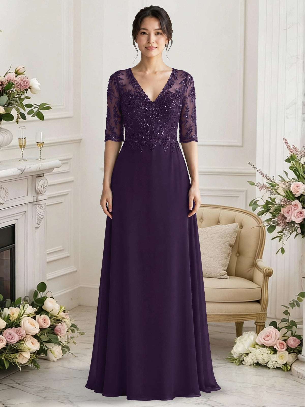Lace Mother of the Bride Dress with Half Sleeves