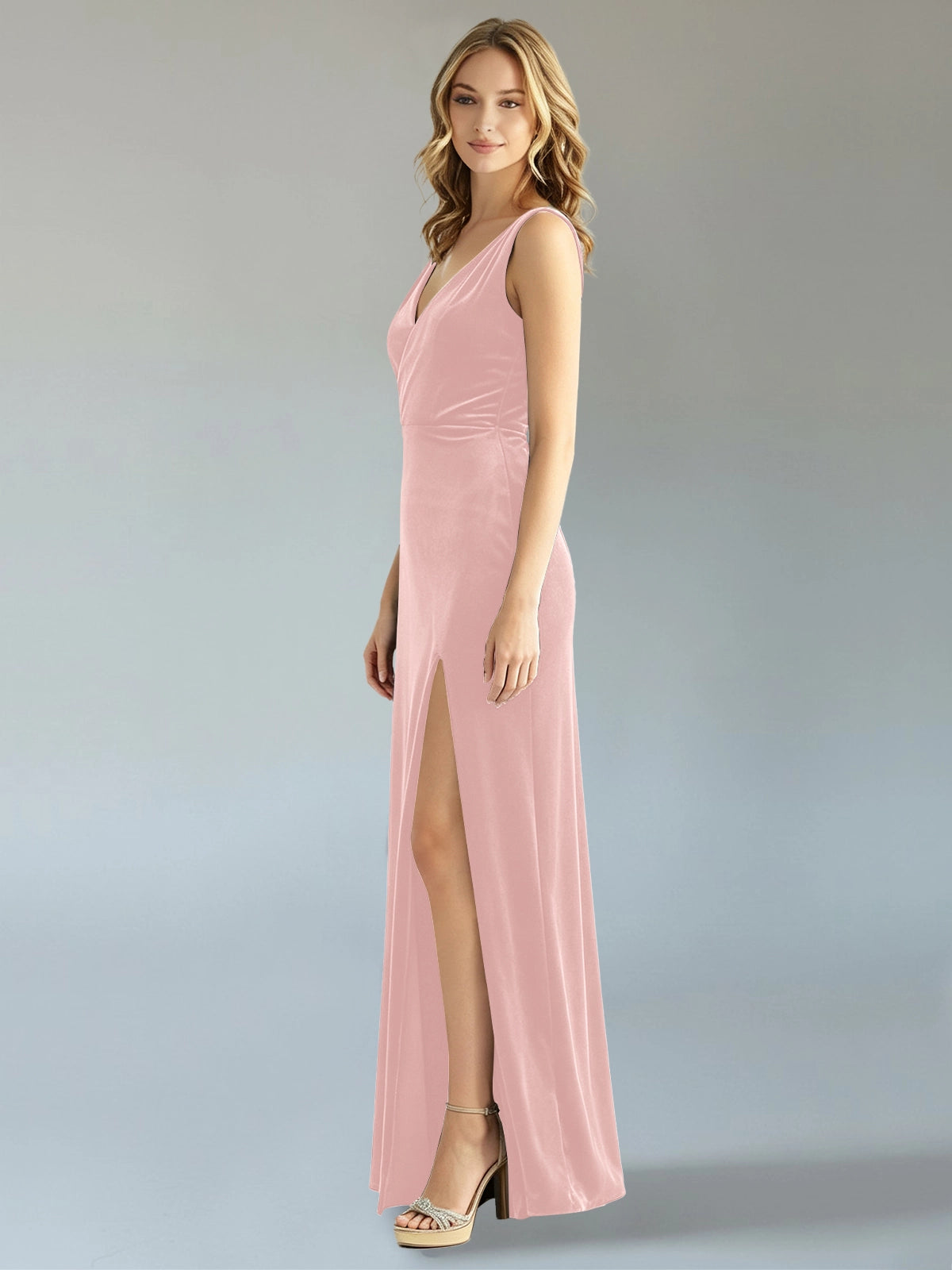 Velvet Bridesmaid Dress with Slit 