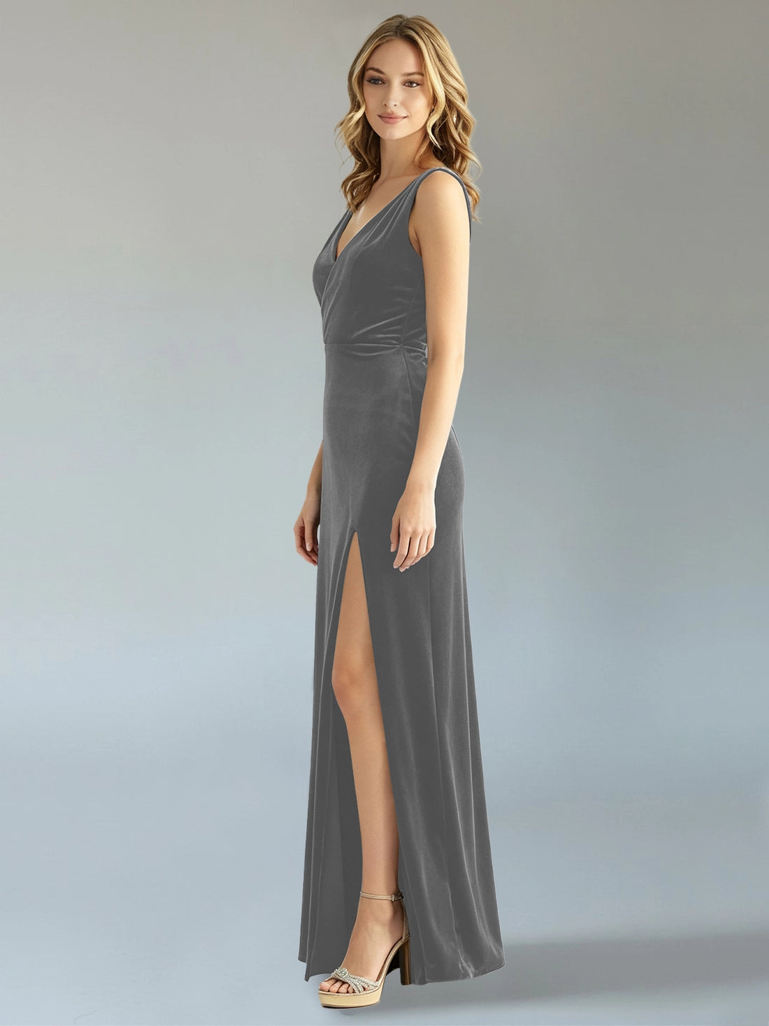 Velvet Bridesmaid Dress with Slit 