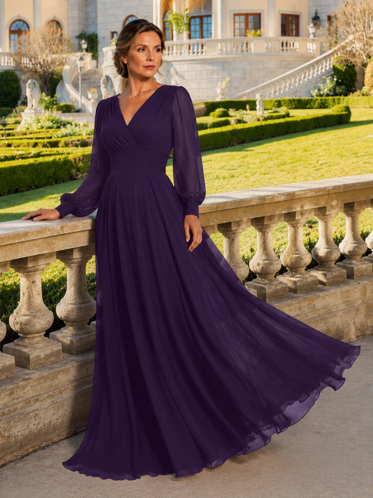 Chiffon Mother of the Bride Dress with Long Sleeves 