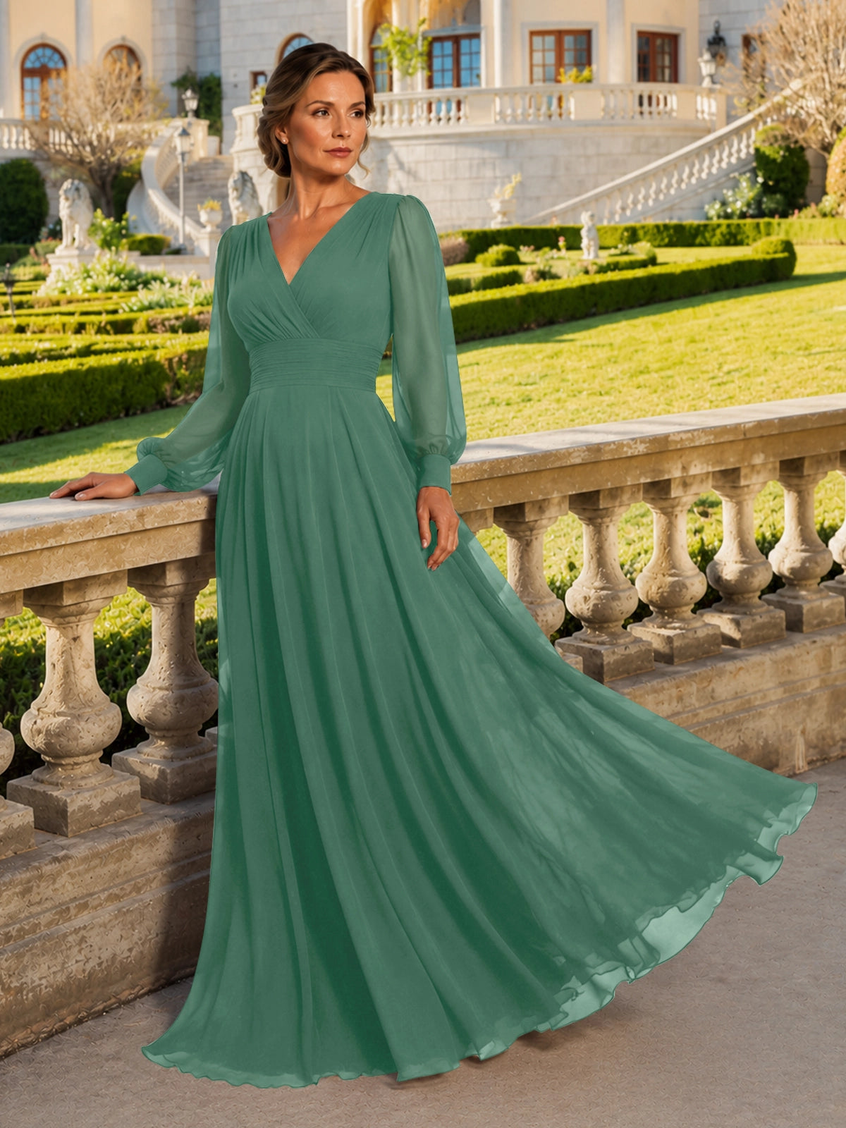 Chiffon Mother of the Bride Dress with Long Sleeves 